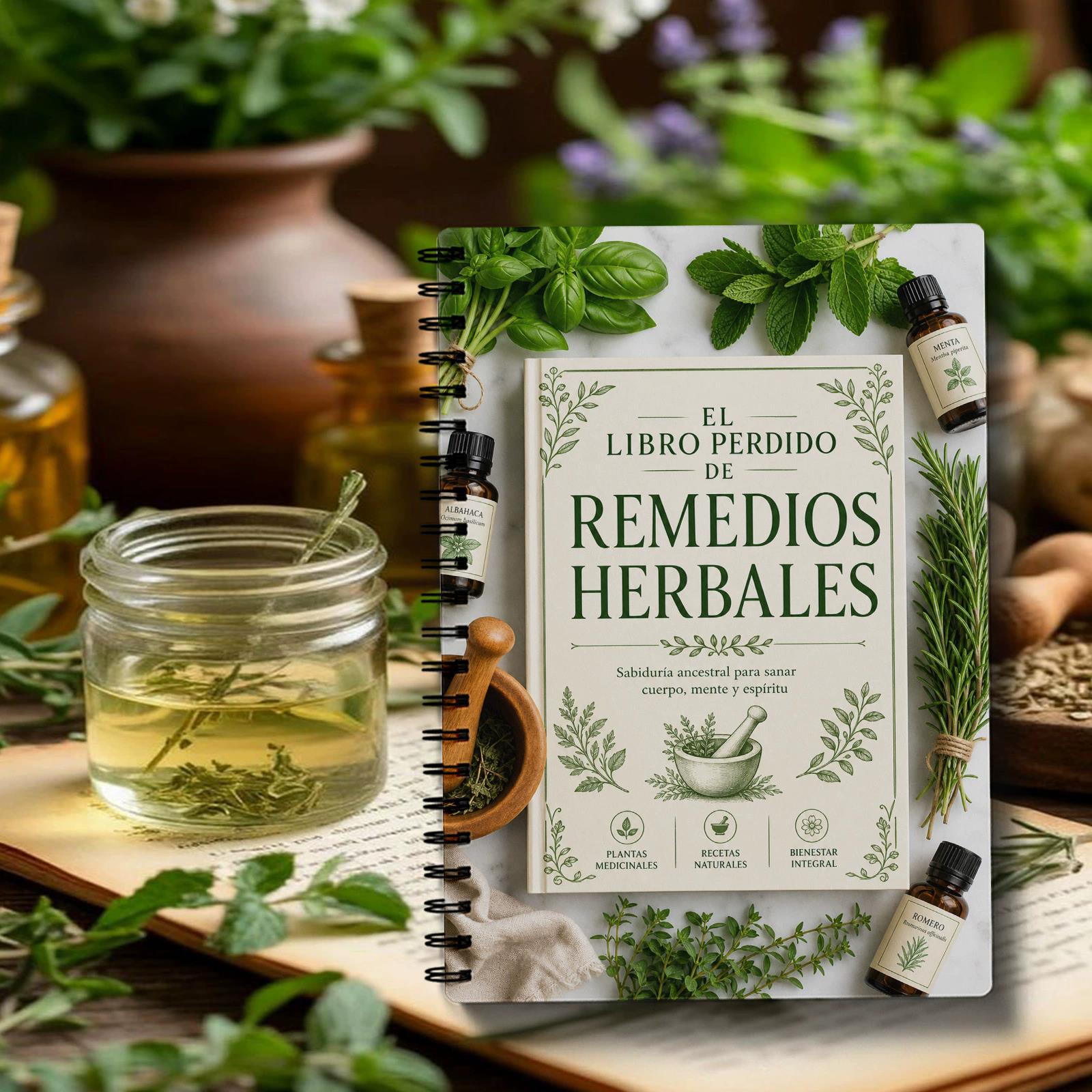 Herbal Wellness Remedy - エル・リブロ・ペルディド スパイラルノート - ハーブレシピとウェルネスノート用ハーブレメディプリントジャーナル 植物ハーブテーマ
