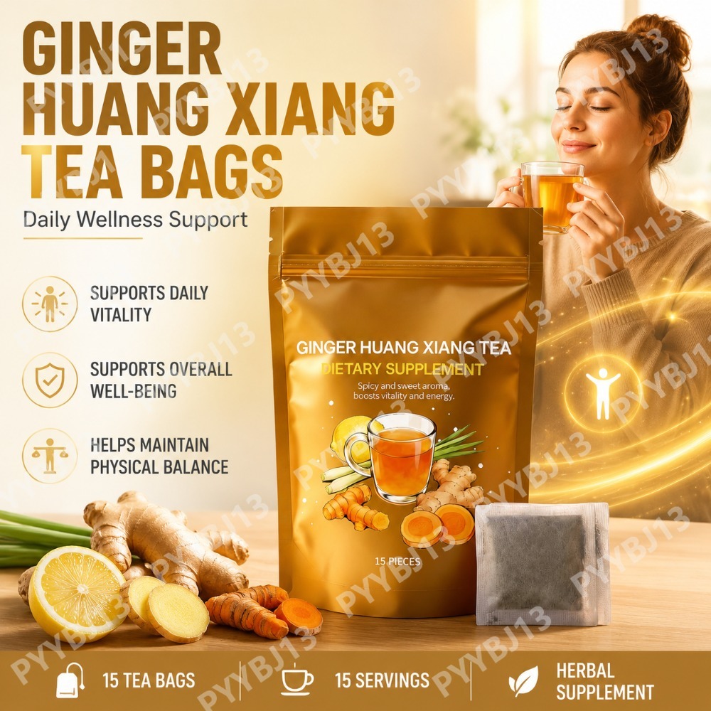 Wellness Herbal Tea Blends - ジンジャー・ターメリック・ハーブティーバッグ レモングラス・レモン風味 植物性ブレンド 日常の健康サポートに最適な天然茶 15袋入り