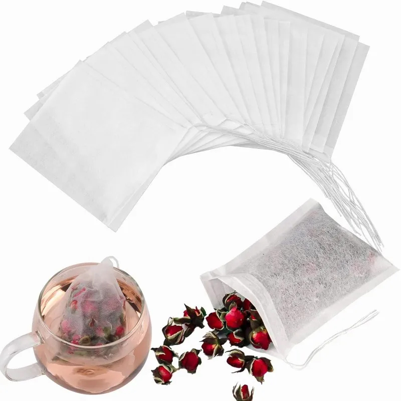 Herbal Wellness Tea - 100 個使い捨てティーバッグ不織布ティーフィルターバッグスパイスティー用ドローストリングフィルター紙ハーブルースティー用