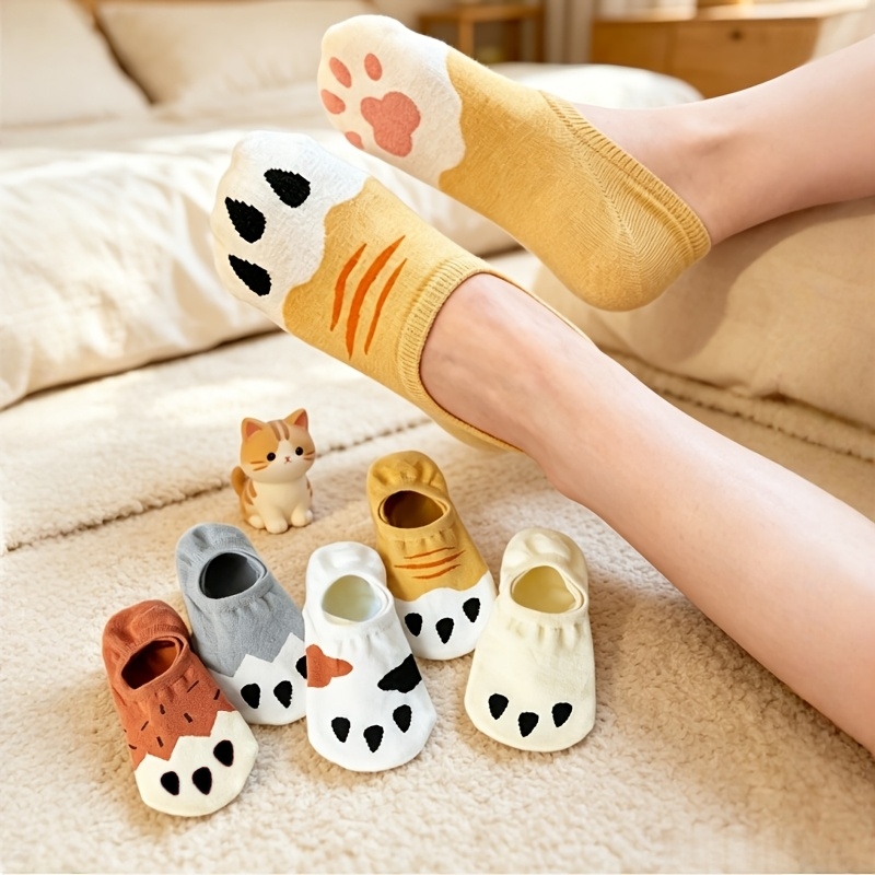 女性用のかわいい漫画猫の足跡柄の見えない靴下、夏用ノーショー - Cat Claw Bark のレビューと価格
